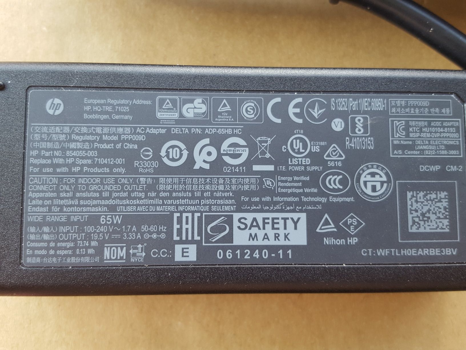 Блок питания HP ADP-65-HB HC original для ноутбука 65W PPP009D Dell