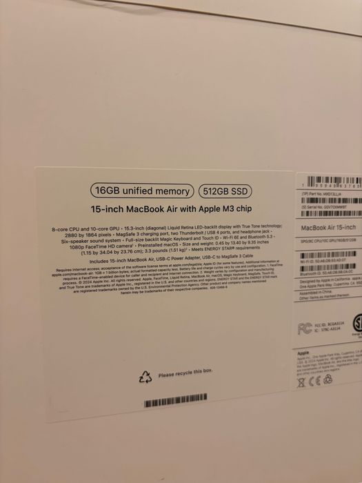 Nowy MacBook Air 15 M3 16GB 512GB Space Gray