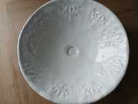 Ręcznie wykonana, duża, ceramiczna, biała umywalka nablatowa