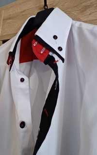 Koszula męska biała z kołnierzem czerwonym, rozmiar M