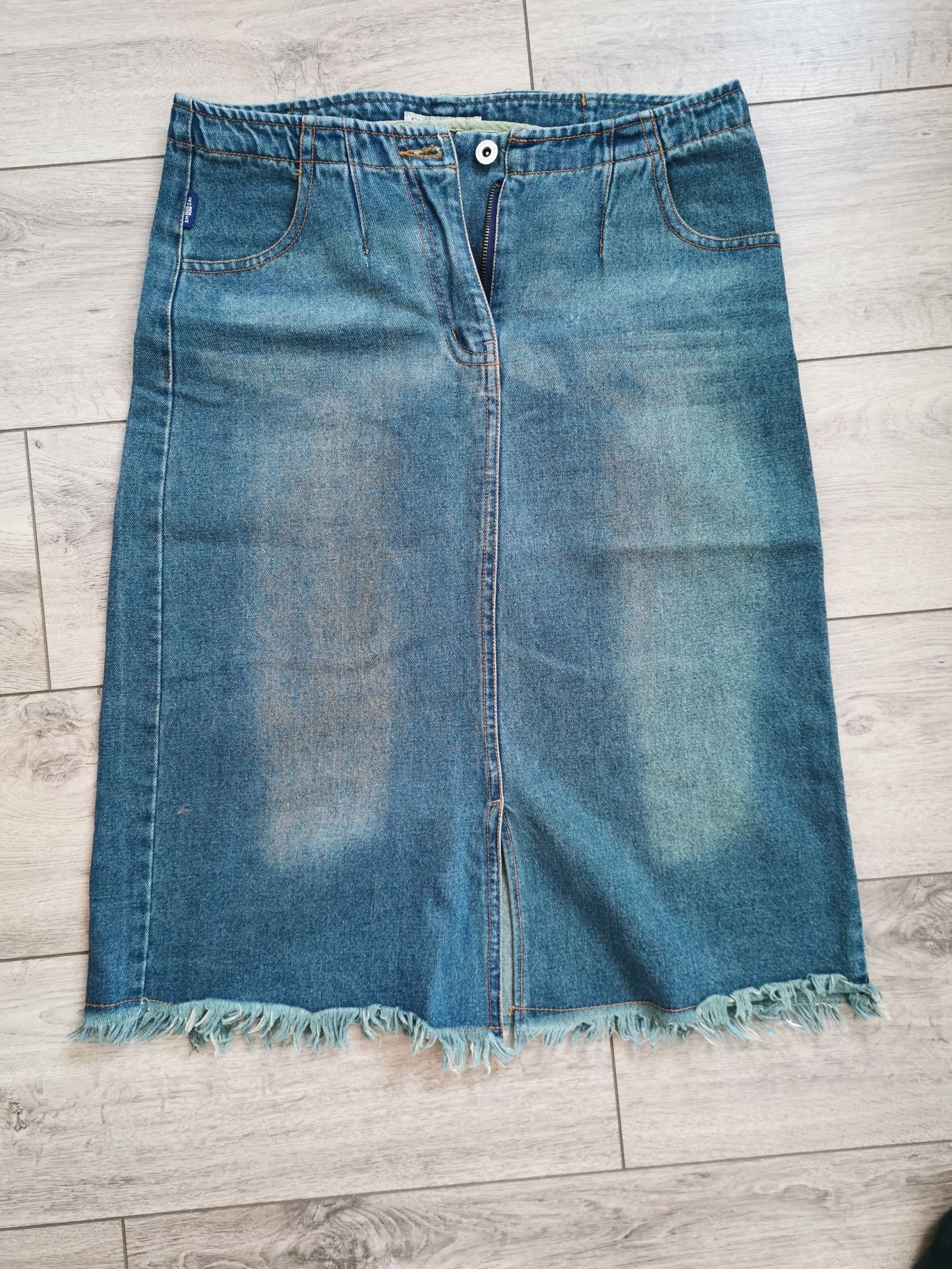 Dżinsowa jeansowa spódnica midi przetarcia L 40