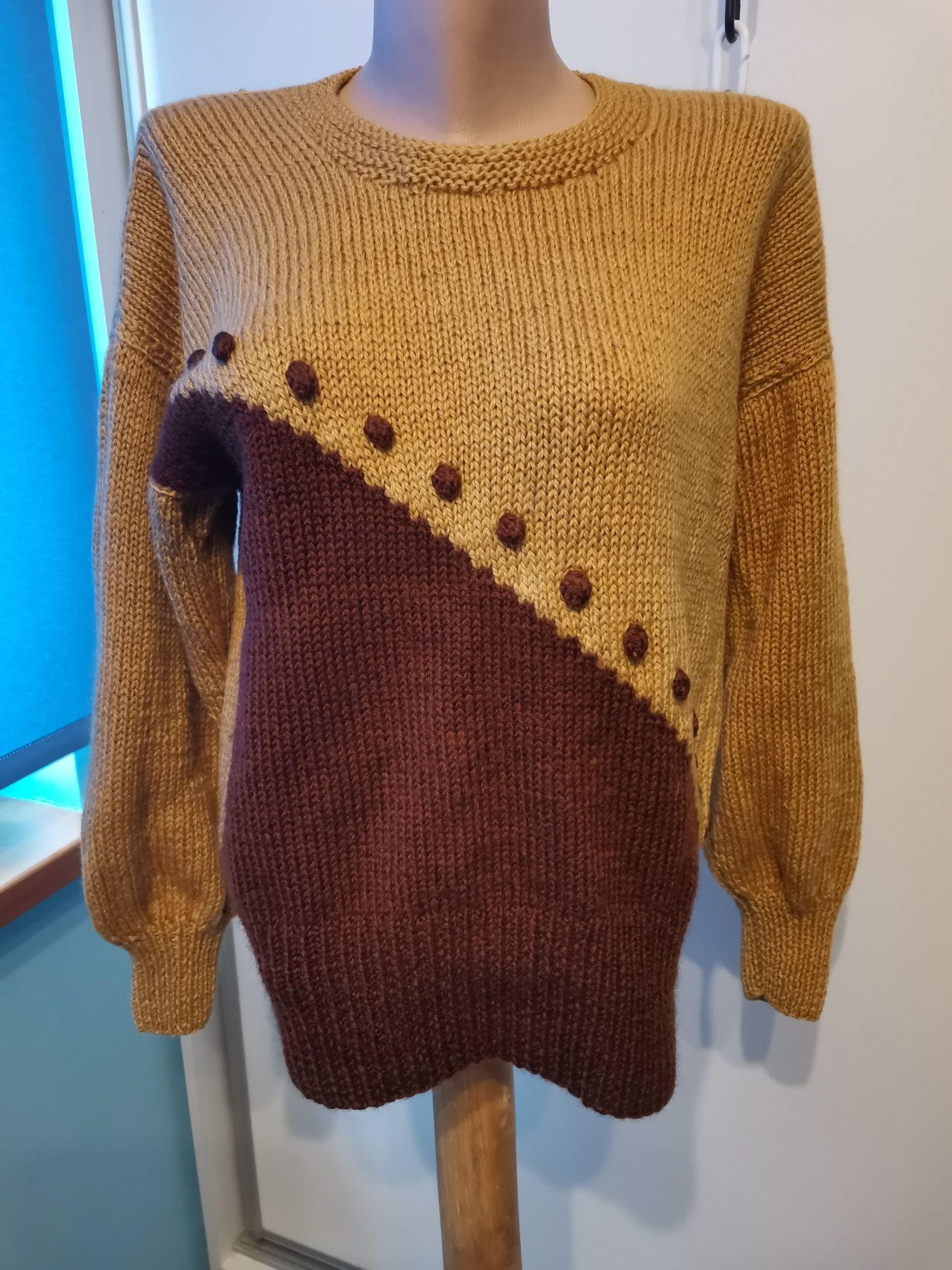 Sweter damski Vintage, retro rozm L /XL, odcienie brązu