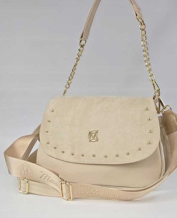 Torebka MASSIMO CONTTI raportówka listonoszka kolor Écru eko zamsz