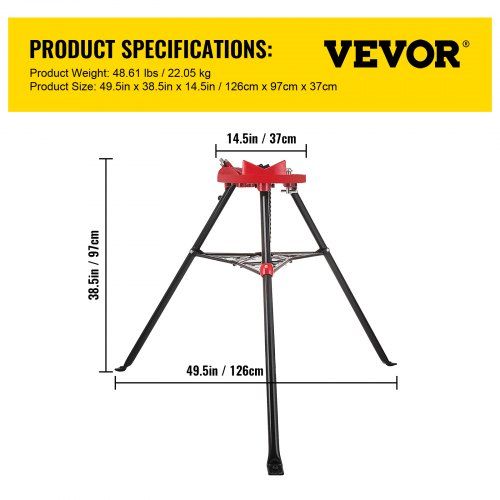 Torno de corrente para tubo de tripé  com suporte para tubo de 1/8-6 "