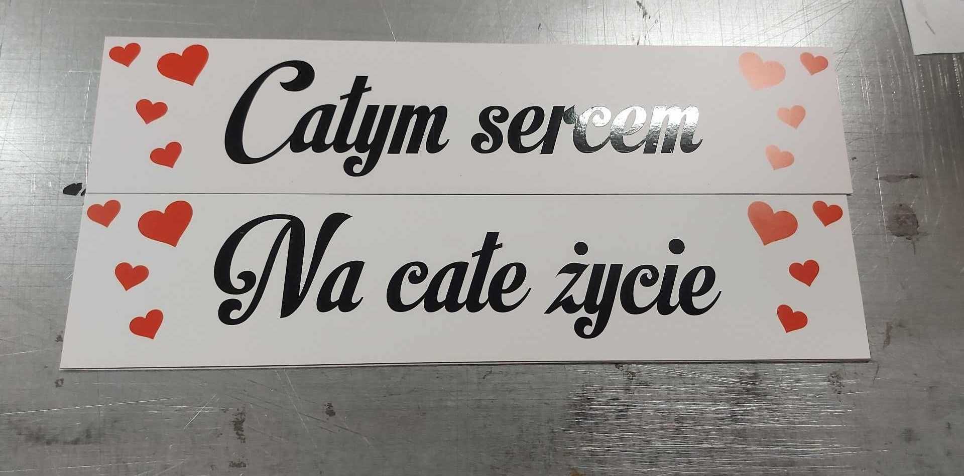 Tablice auta serca ślubne Całym sercem Na całe życie wodoodporne 2 szt