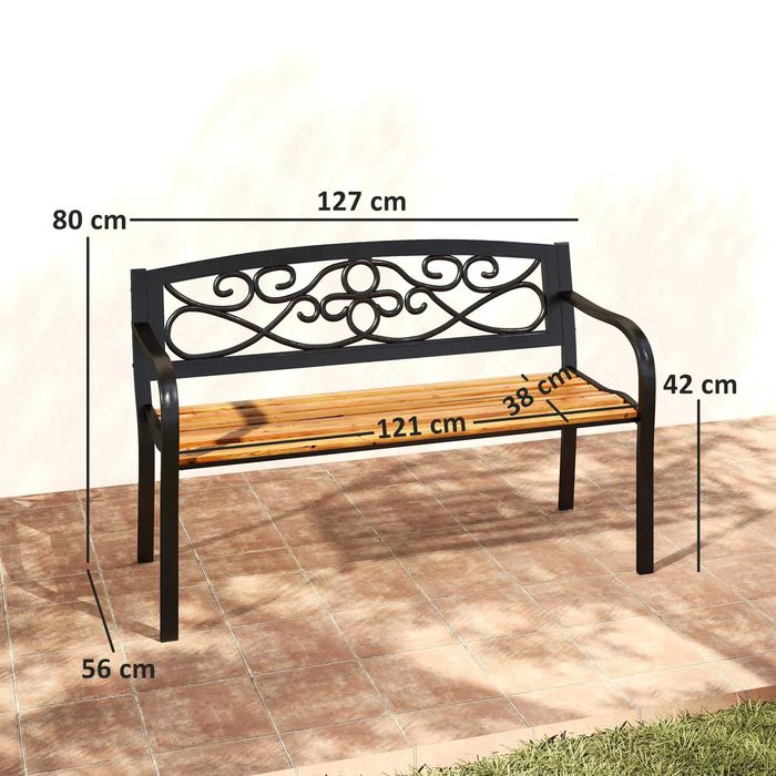 Banco de Jardim de 2 Lugares Madeira e Aço