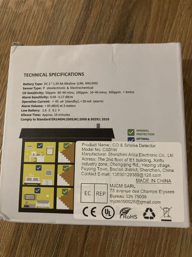 Inteligentna czujka dymu + CO tlenek wegla wifi TUYA