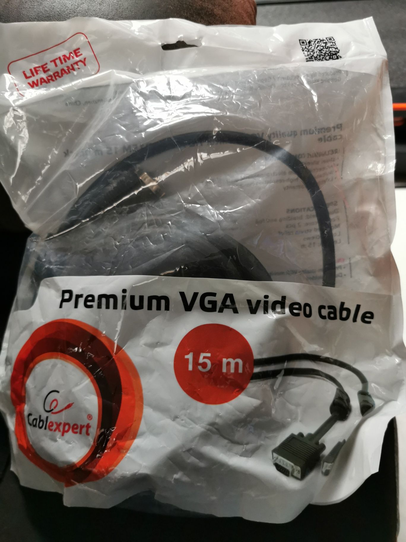 Kabel VGA do monitora rzutnika 15 metrów 2x meski