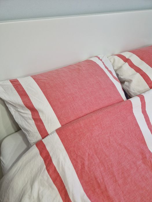 Ikea pościel Bjornloka czerwono biała pasy bawełna retro 200x200 50x60