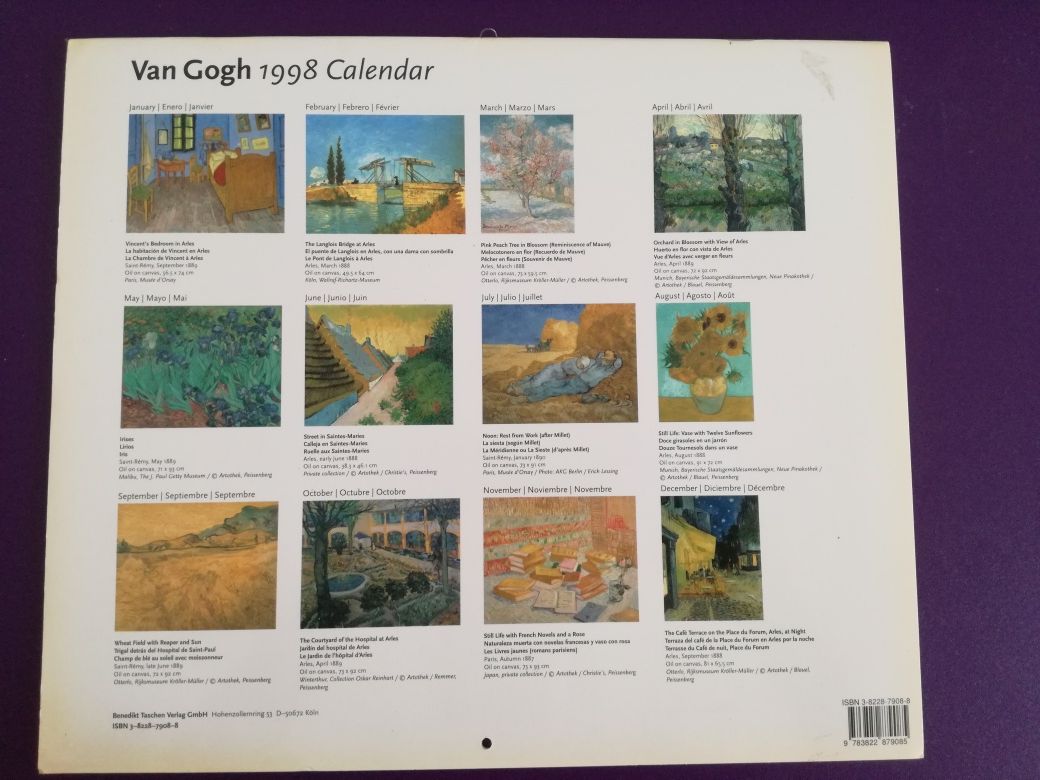 Calendar Taschen 1998
Monet, 
- Van Gogh, 
- Matisse.v.p.ind