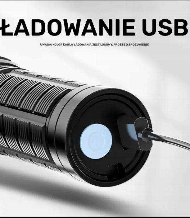 Kieszonkowa Latarka USB LED Ultra Jasna 9cm 3 Tryby Stroboskop Aku