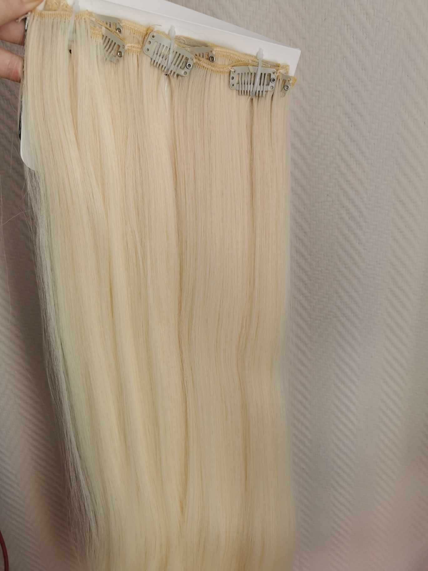Doczepiane włosy clip in platynowy blond 60 cm 8 tresek