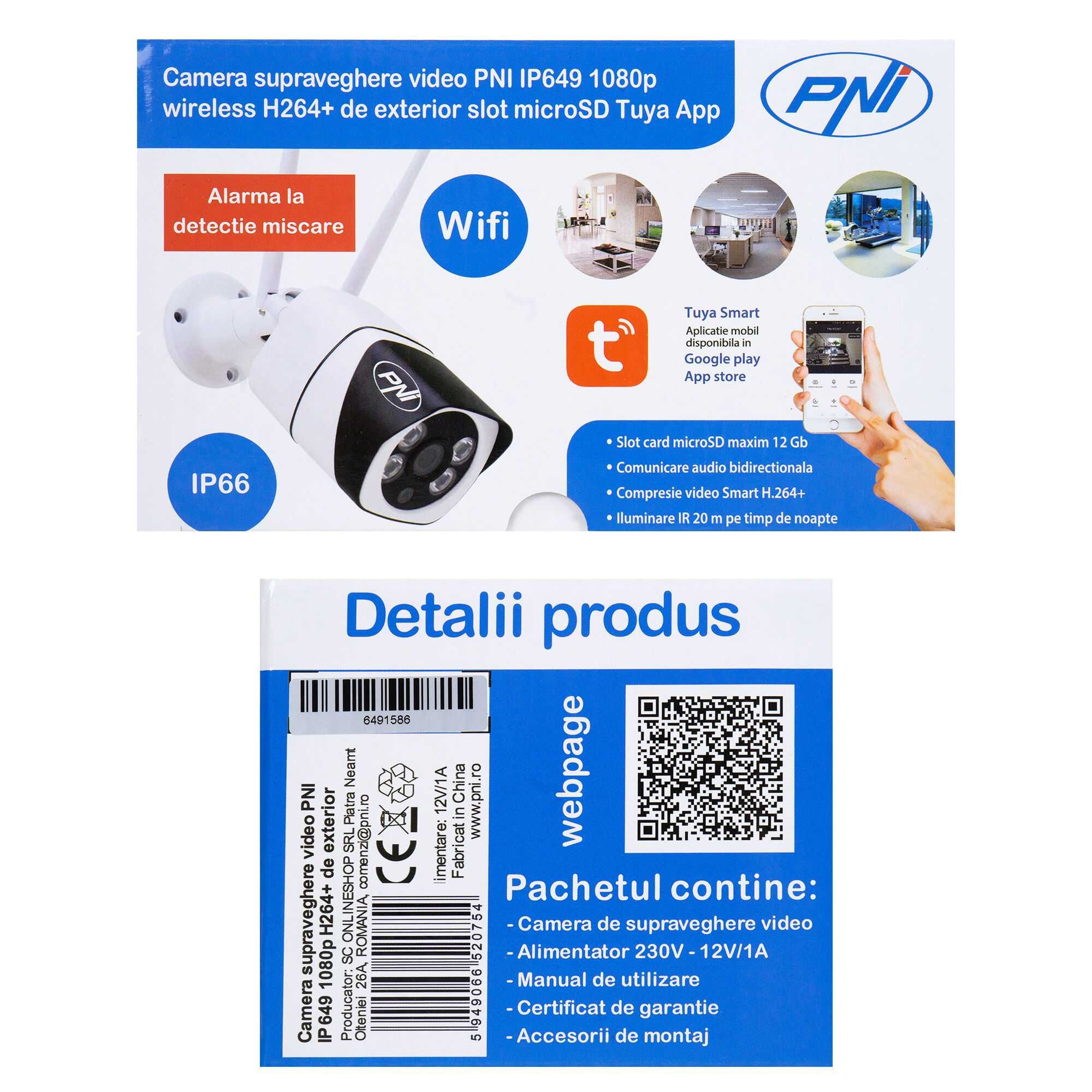 Kamera wideo PNI IP649 z IP, 2MP 1080P, WiFi, micro SD Tuya Smart