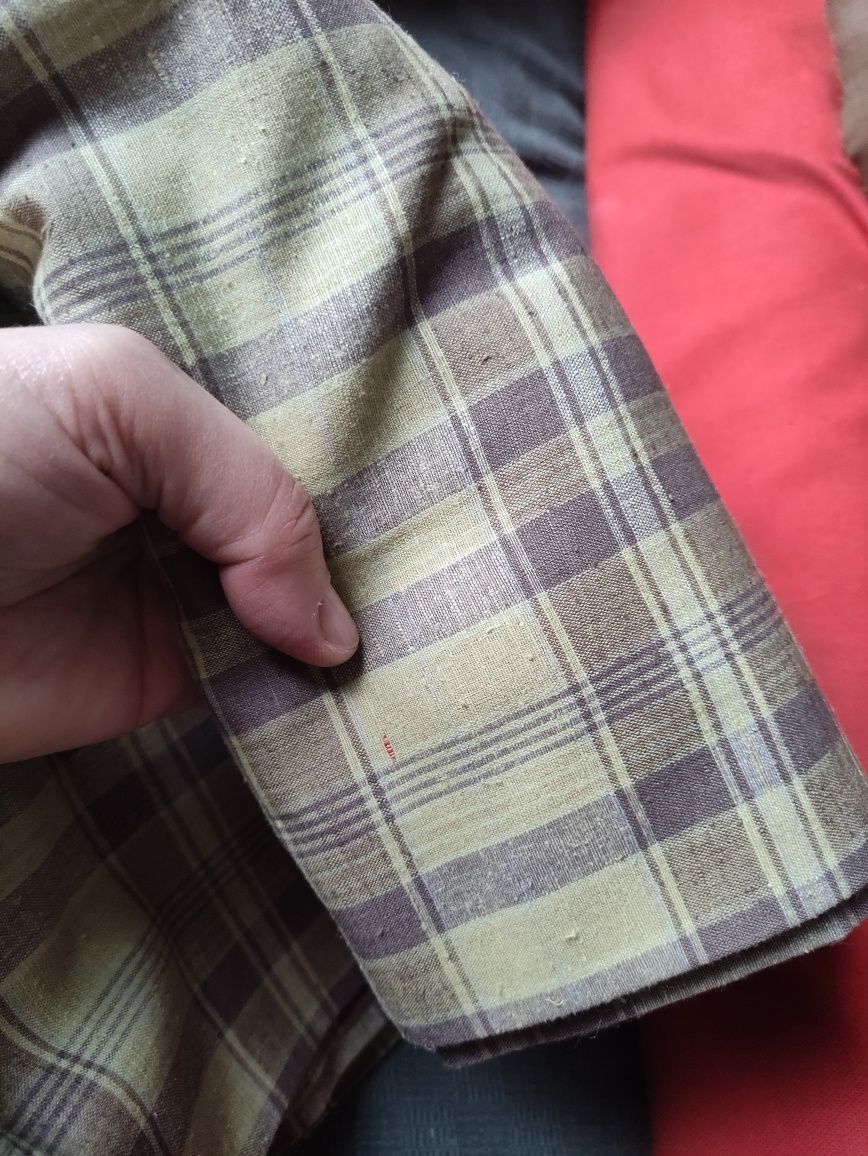 Len w kratkę brąz z żółtym tkanina lniana