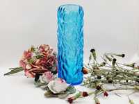 Śliczny szklany lazurowy wazon Pieniek PRL