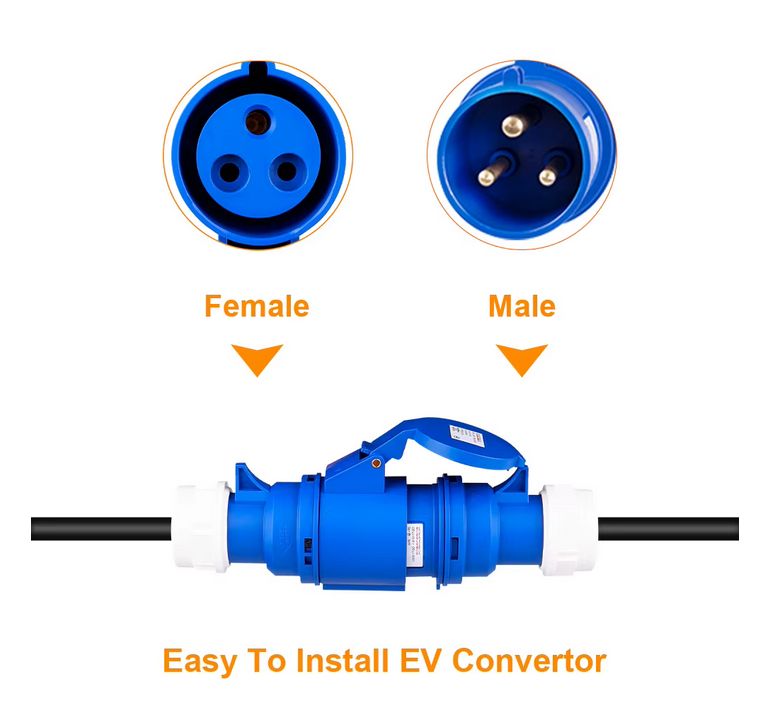 Adaptador Tomada Azul Monófasica 32A p/ Tomada doméstica Shucko