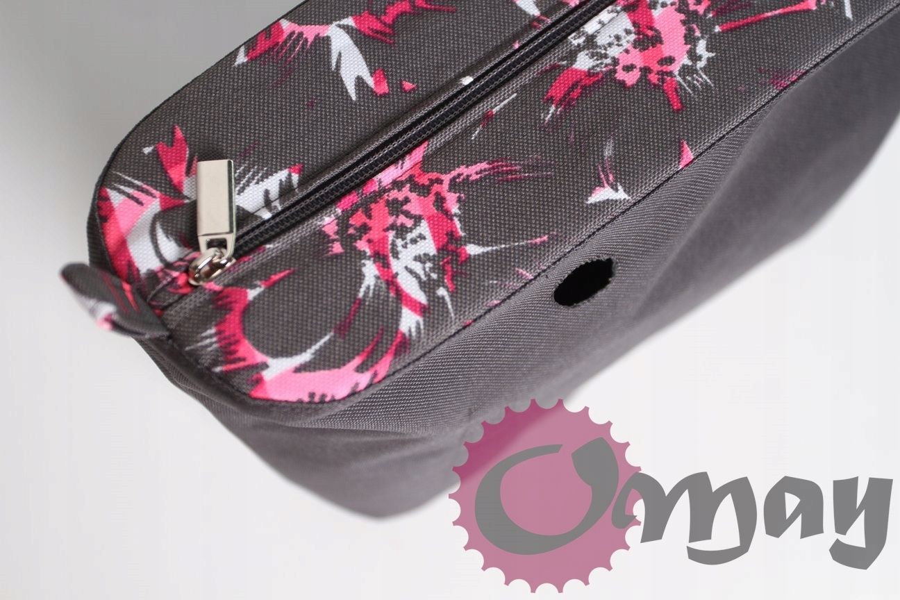 Organizer OBAG MINI kwiaty różowe grafit wkład 2 kieszenie OMAY