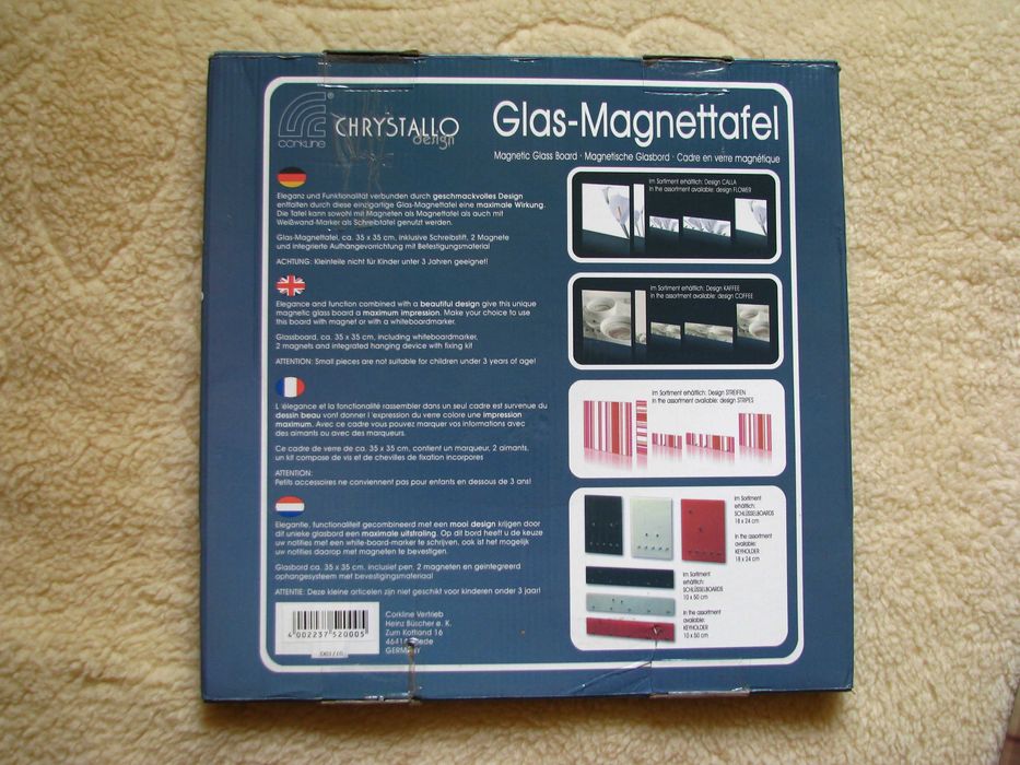 Szklana tablica suchościeralno-magnetyczna 35 x 35  na pisak i magnesy