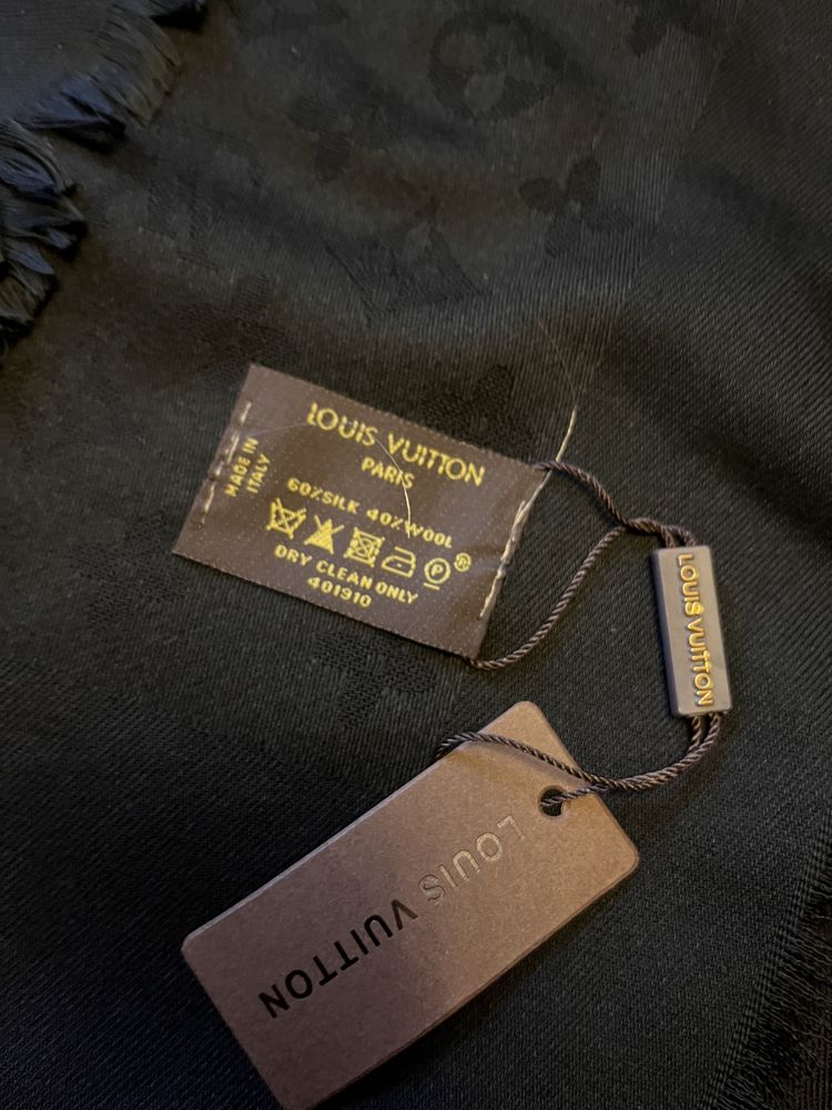 Louis Vuitton chusta czarna kaszmirowa 140x140 cm