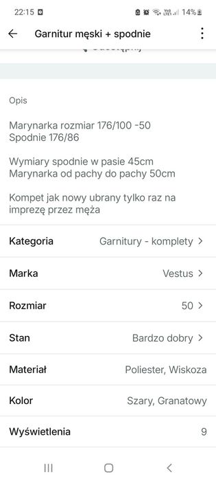 Garnitur komplet męski