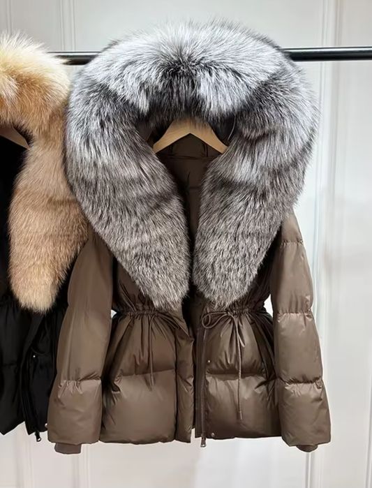 Płaszcz damski ocieplany kurtka futro naturalne lis jenot rozmiary