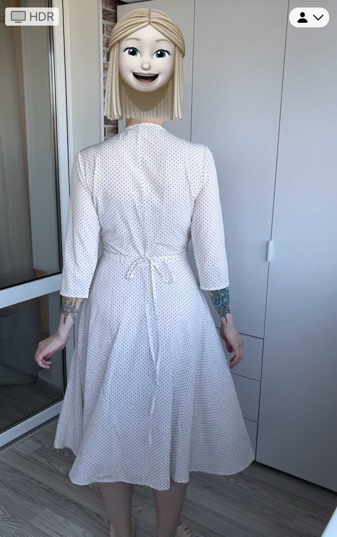 Сукня Плаття Трапеція Міді На Запах зі Шпателю M-XL Біла в Горох