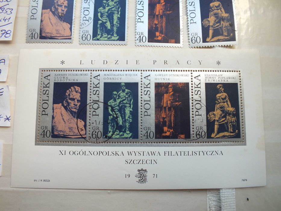 5szt. znaczki seria Fi1950 Blok 78 Polska 1971r. SZTUKA RZEŹBA klej