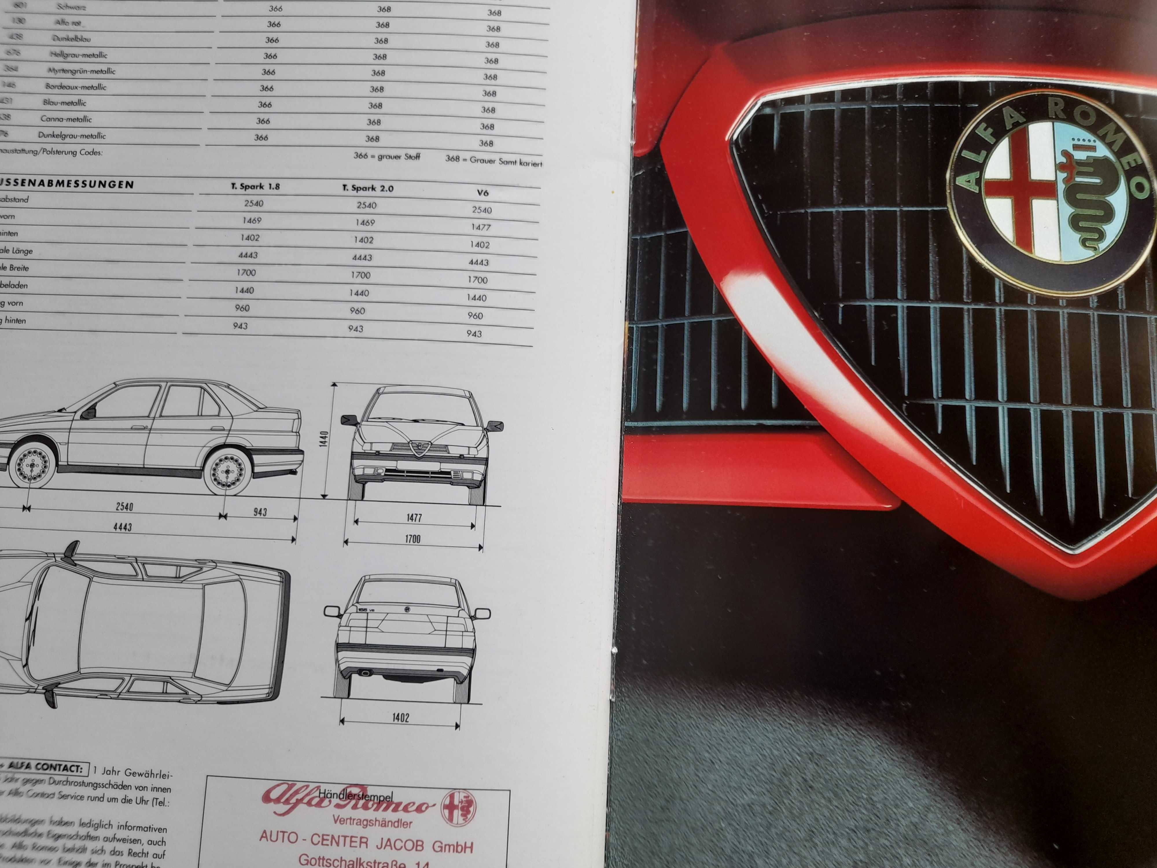 ALFA ROMEO Twin Spark 1.8, T.Spark 2.0, V6 prospekt niemiecki 1992