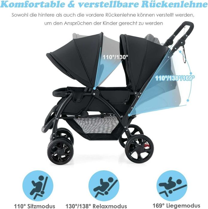 FANTASK Wózek dla rodzeństwa – składany, wygodny i bezpieczny