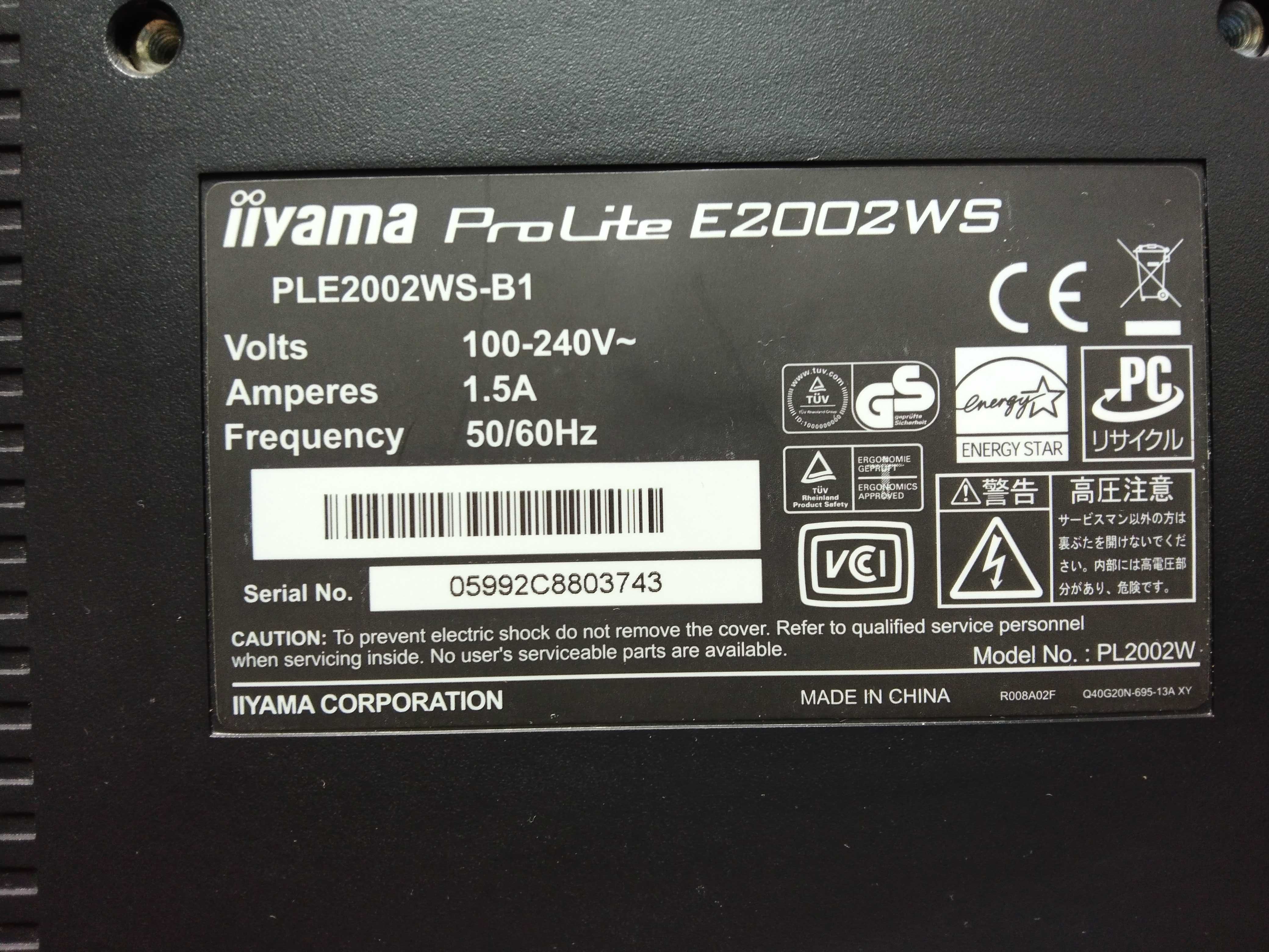 Monitor do komputera , iiyama pro lite E 2002 WS