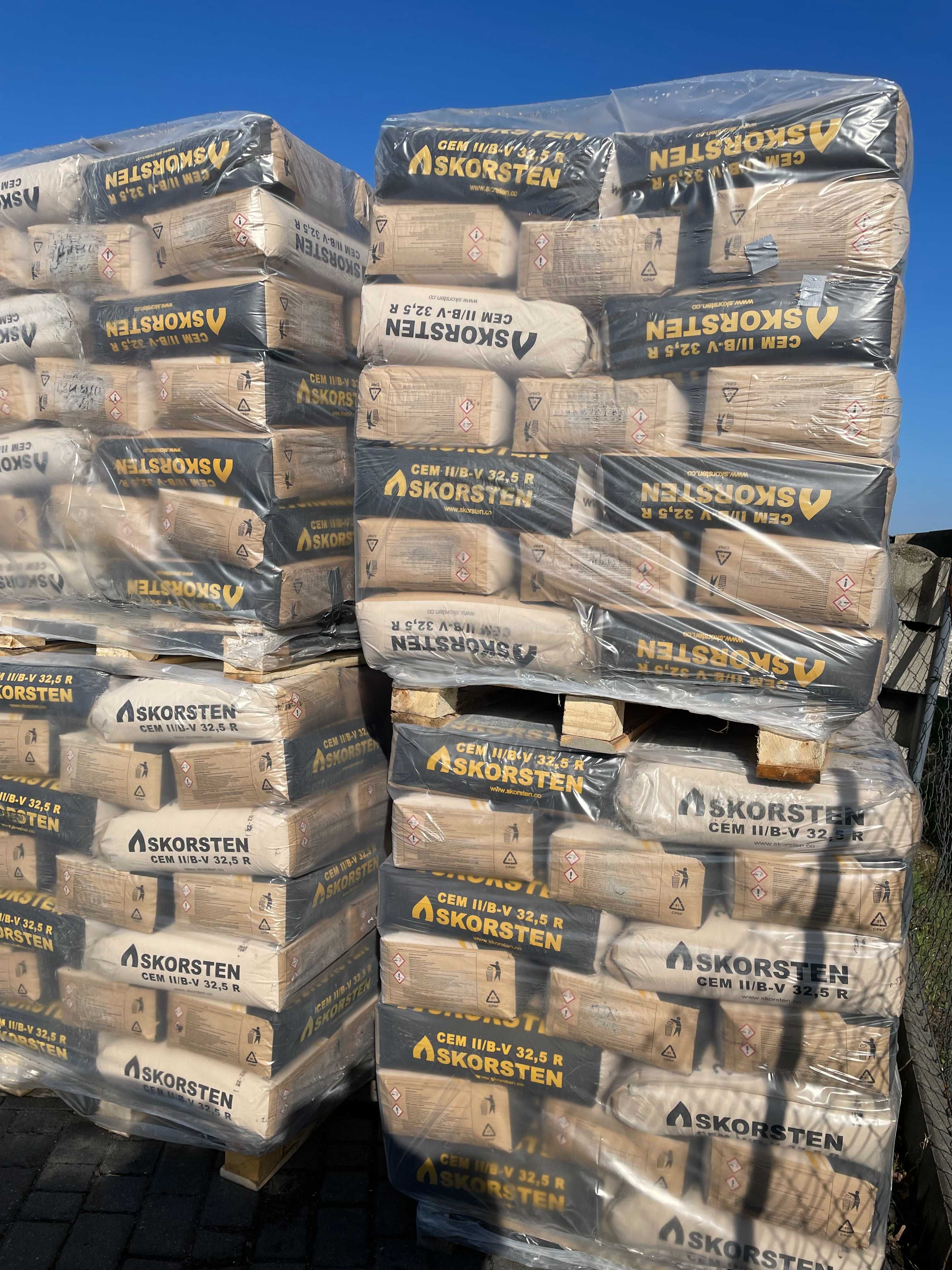 Skorsten Cement 32,5R worki 25 kg, paleta 1400 kg, transport HDS żwir