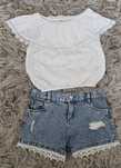 F&F jeansowe spodenki+ bluzka rozm.134-140