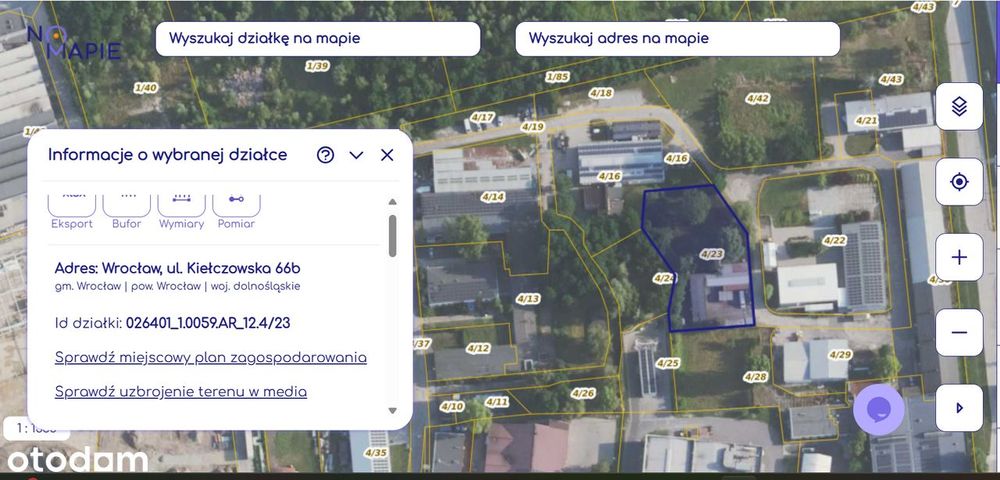 Wrocław ul. Kiełczowska 66B działka USŁUGOWO-PRZEMYSŁOWA