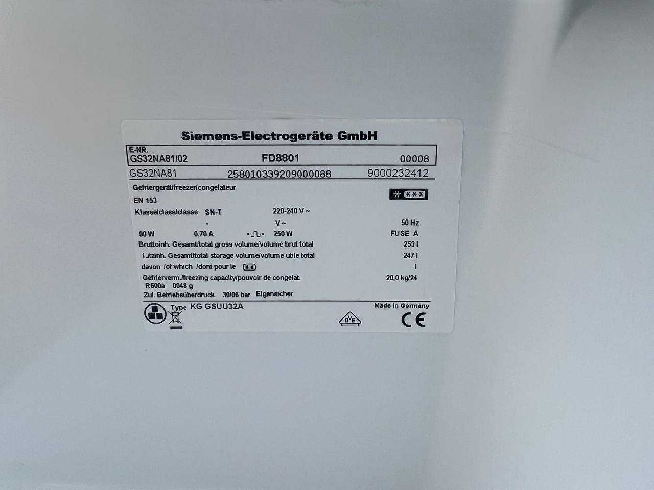 Морозильна камера Siemens No Frost #07140 185cm