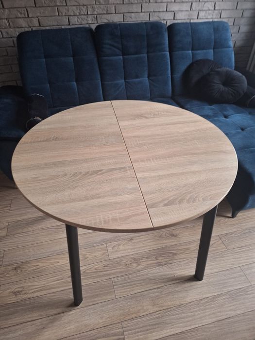 Stół okrągły, rozkładany, czarne nogi,  loftowy