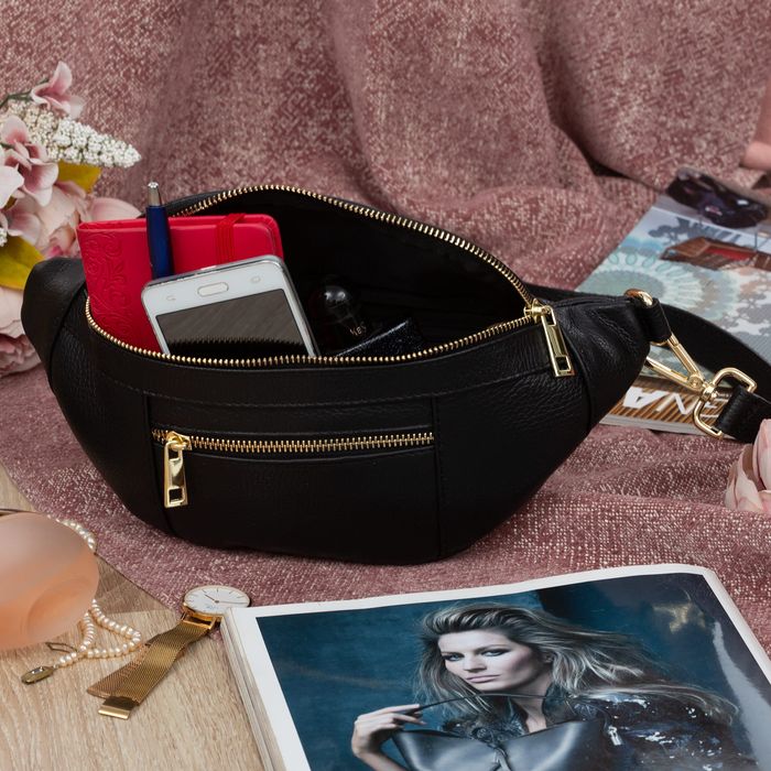 VERA PELLE nerka skórzana saszetka biodrówka V563 czarna