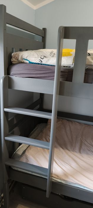 Łóżko piętrowe drewniane ,szare bez materacy