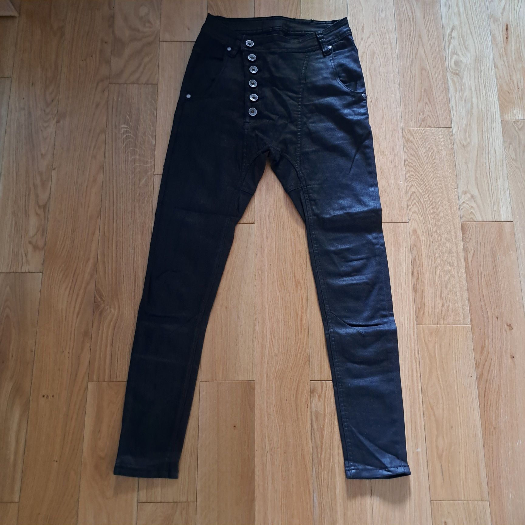 Spodnie z wysokim stanem, leginsy, 34, Denim, czarne