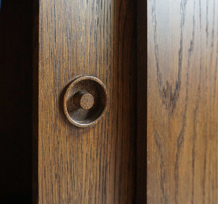 Komoda Vintage drewniana 160cm, przesuwne drzwi w stylu lat 60-tych