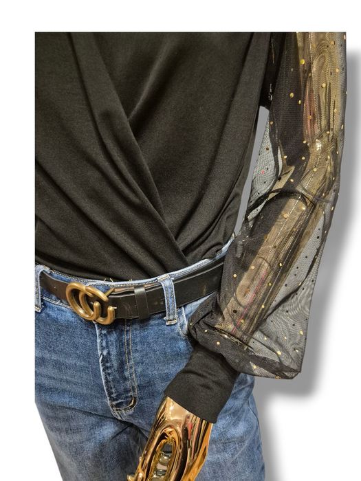 Czarne body z ozdobnymi rękawami Ambra