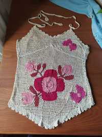 Top em crochet bege com flores tamanho M