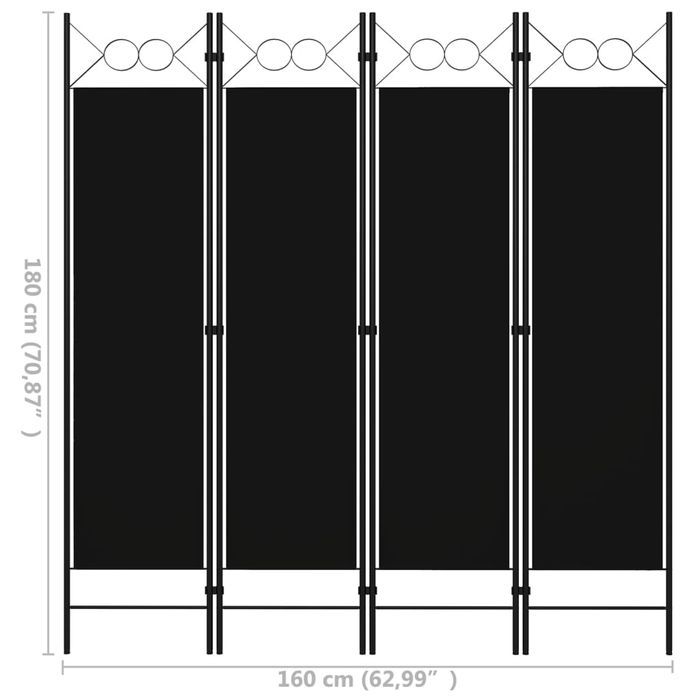Vidaxl Parawan 4-Panelowy, Czarny, 160 X 180 Cm