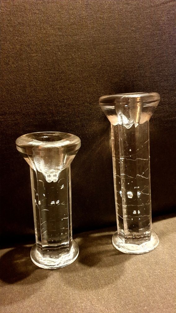 Świecznik szklany Kosta zatopione pęcherzyki vintage