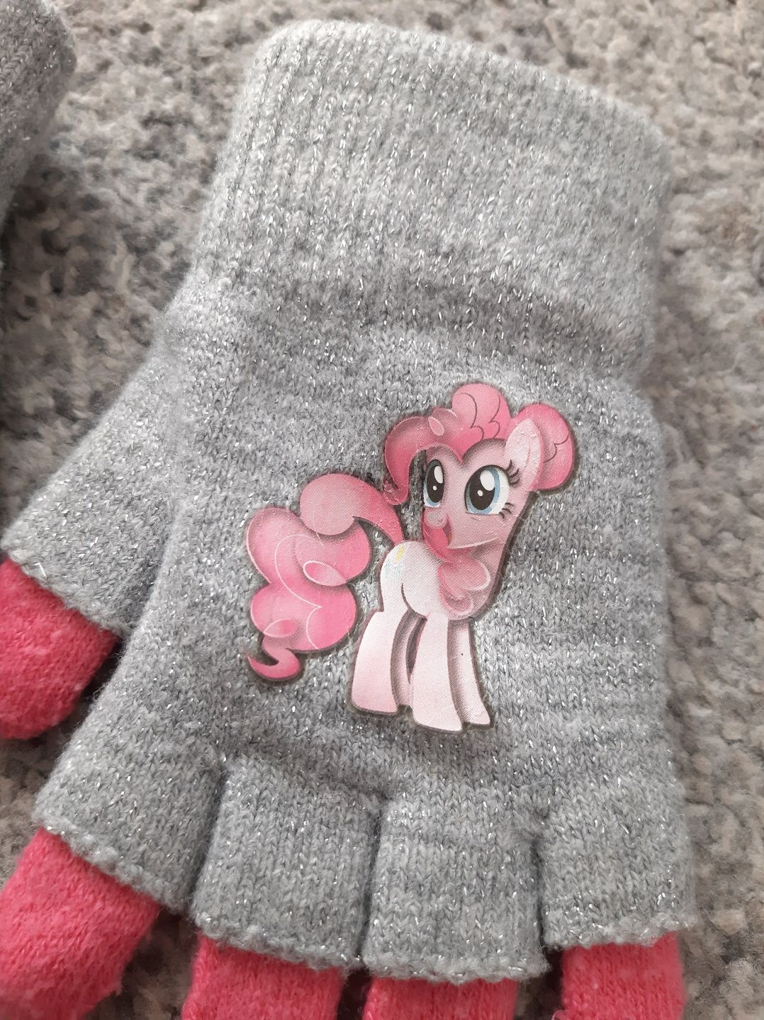 My Little Pony Pinkie Pie rękawiczki podwójne ciepłe na zimę szary róż