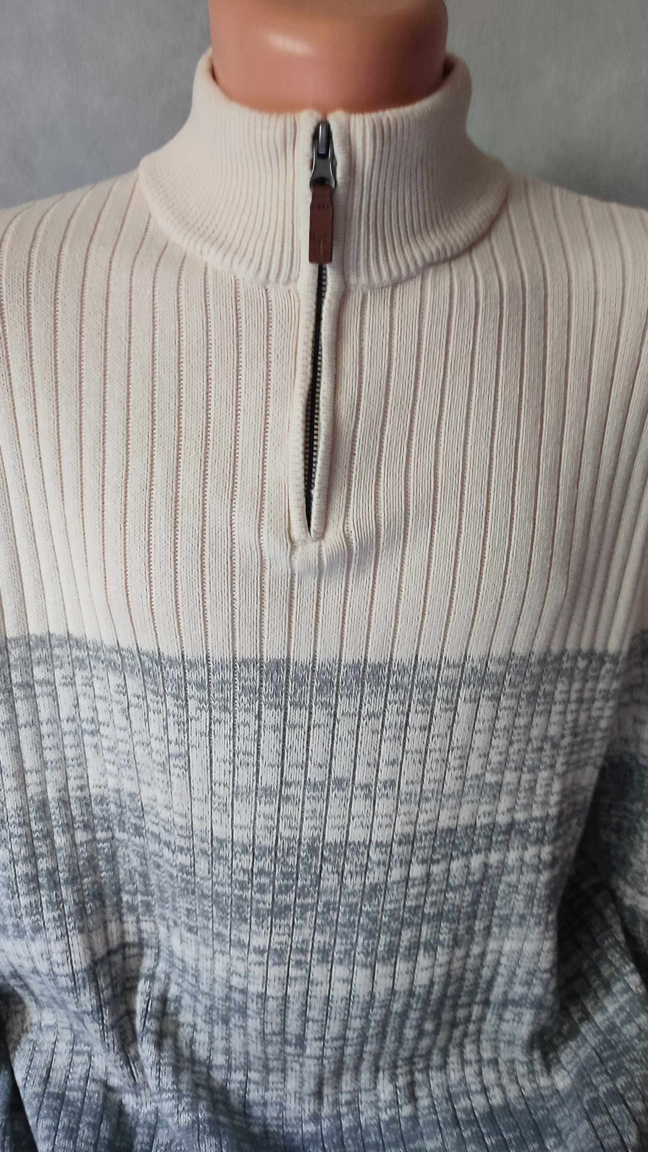 Sweter męski bawełniany dekolt na zamek gruby prążek długi rękaw L