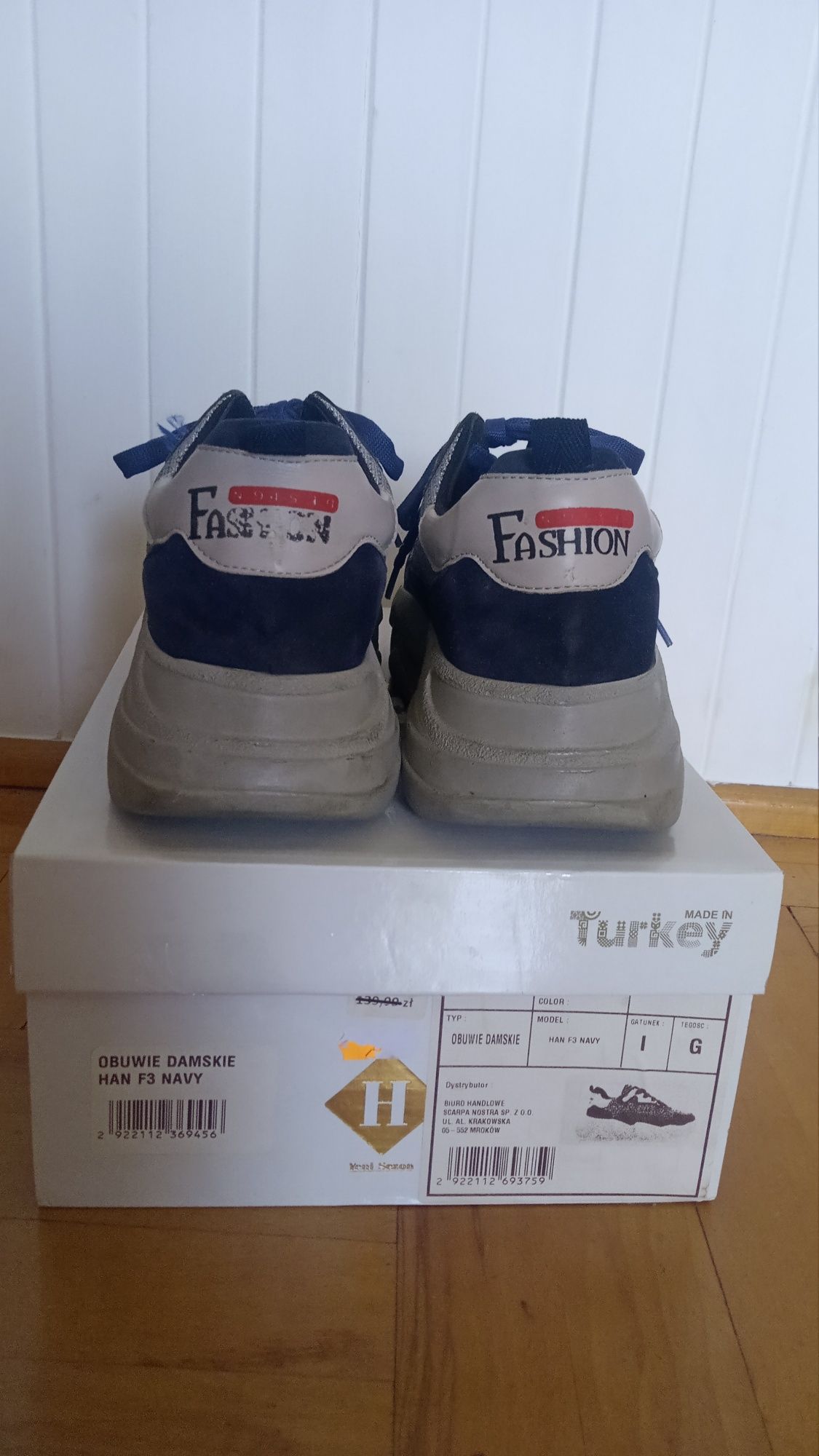 Adidasy r 38 Fashion Han F3 granat/srebro koturna wysoka podeszwa