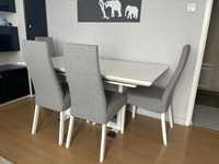 Piękny biały stół lakierowany 90x160/220 z 4 krzesłami jak nowy!!!