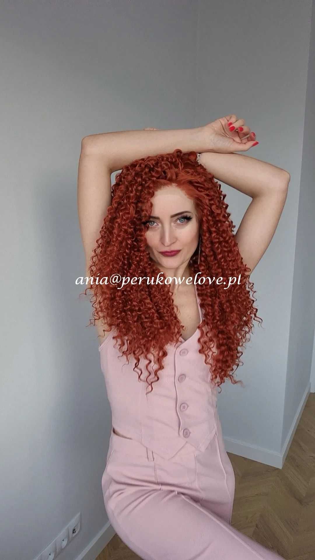 Peruka lace front ruda afro loki kręcone włosy na co dzień