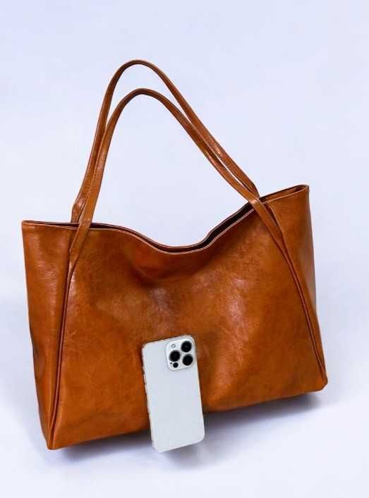 Nowa brązowa torebka skórzana shopperka elegancka pojemna + GRATIS