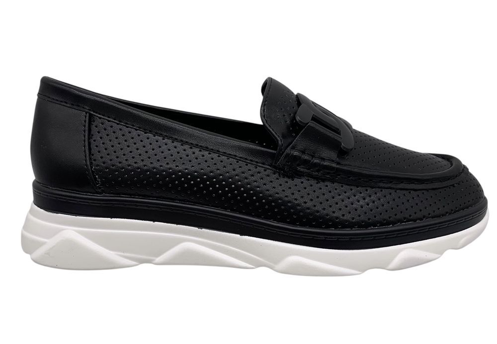 Mokasyny damskie czarne na platformie Fornera 39 skórzana wkładka